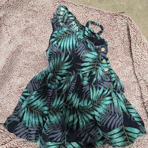 Tropical Leaf Print Dress with Buttons